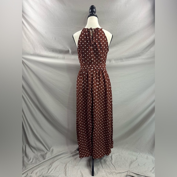 Polka Dot Print Halter Neck Dress Brown. - Picture 11 of 11